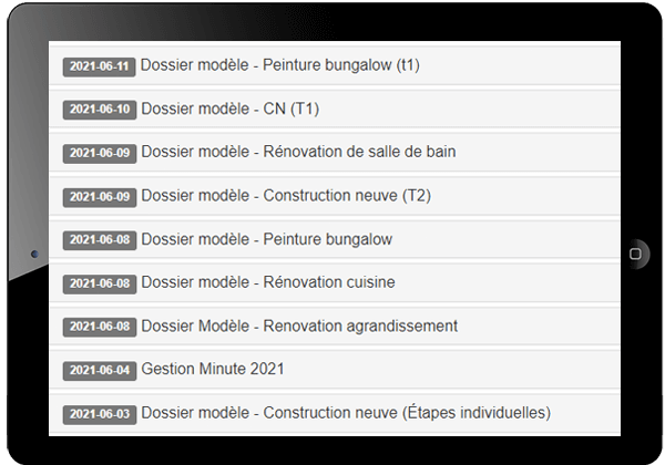 Modèles de soumissions disponibles dans le logiciel de soumission et d'estimation de Gestion Minute